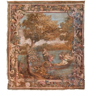 Large antique Continental painted tapestry