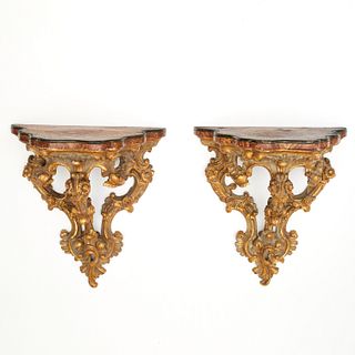 Nice pair Italian Rococo giltwood consoles