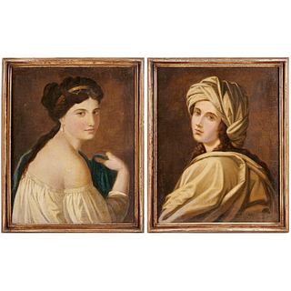 Guido Reni (after), (2) oil on canvas portraits