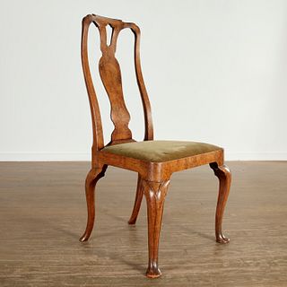 Fine English Queen Anne burl walnut side chair