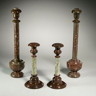 (2) pairs antique Russian jasper candlesticks