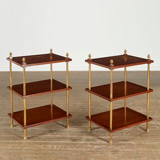 Pair Bagues style mahogany, brass side tables