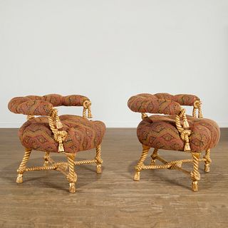 Pair Napoleon III giltwood rope-twist chairs