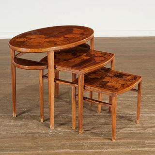 Emile Galle, rare oval three-tier nest of tables