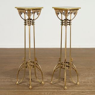 Pair Art Nouveau onyx and bronze pedestals