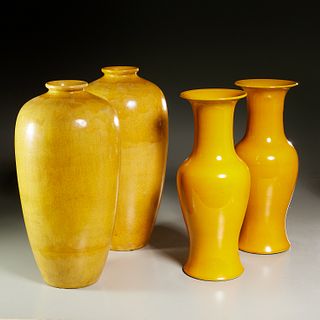 (2) pairs monochrome yellow glaze vases