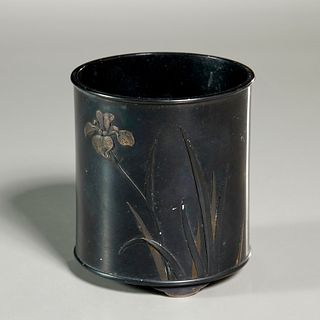 Nogawa Noboru, inlaid bronze brush pot