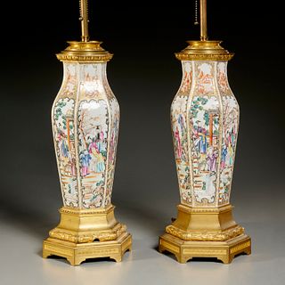 Fine pair Chinese Export porcelain vase lamps