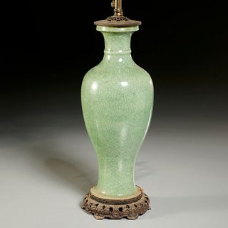 Chinese celadon crackle glaze porcelain vase lamp
