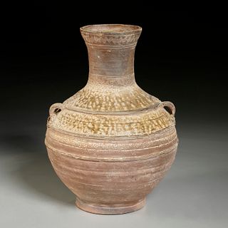 Large Chinese Han style glazed stoneware Hu vessel