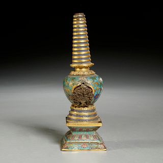 Chinese gilt bronze and cloisonne Stupa