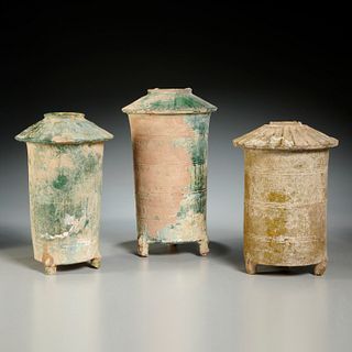 (3) early Chinese green glazed granary jars