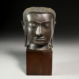 Thai fragmentary U-thong style bronze Buddha head