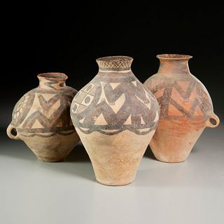 (3) large Chinese Neolithic style pottery vessels