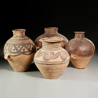 (4) large Chinese Neolithic style pottery vessels