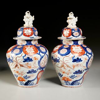Large pair Japanese Imari porcelain ginger jars
