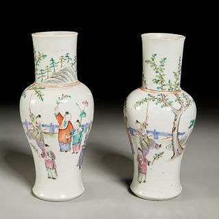 Pair Chinese famille rose baluster vases