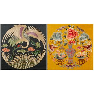 (2) Chinese silk framed embroidery panels