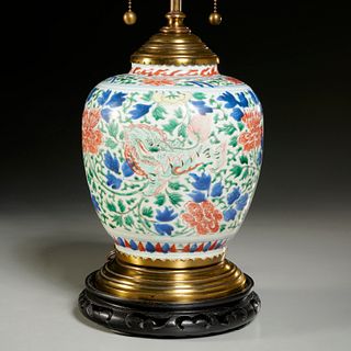 Chinese Wucai porcelain jar lamp