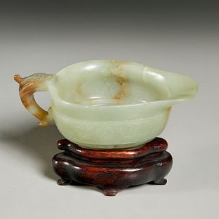 Chinese celadon jade libation pouring vessel