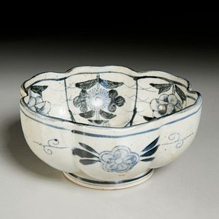 Korean lobed blue and white bowl