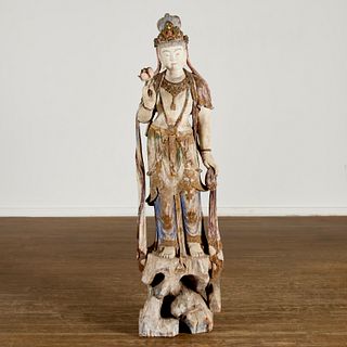 Large Chinese polychromed wood Guanyin