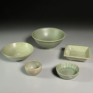 Group (5) antique Asian celadon bowls