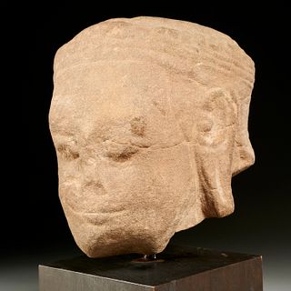 Khmer carved sandstone Buddha head