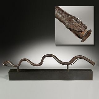 Large antique Indian forged iron serpent horn