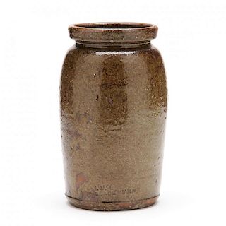 NC Pottery Preserve Jar, John Wesley Hilton (Catawba County, 1846-1923) 