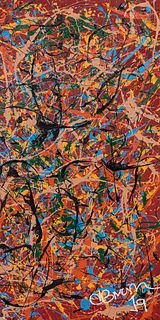 DAVID BRUSH (Madrid). 
"Pollock as pretext". 
Mixed media on canvas glued to board.