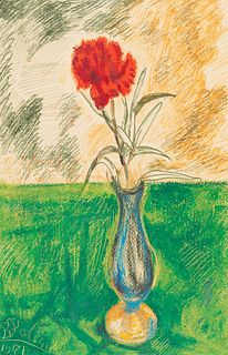BENJAMÍN PALENCIA (Barrax, Albacete, 1894 - Madrid, 1980). 
"Vase with carnation", 1971. 
Wax on paper.