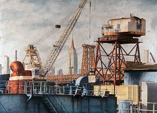 CARLOS ARRIAGA (Madrid, 1958). 
"From Brooklyn navy yard", 2020. 
Oil on grisaille from black and white photograph printed on Hahnemühle canvas.