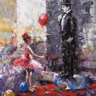 ANTONIO TORRES ALBA (Albacete, 1969). 
"To Charlot's surprise, a great gift". Series Ballerinas nº496. 
Acrylic on canvas.