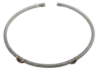 David Yurman Sterling Silver Single Cable Collar, having two "X's", 2 t.oz.