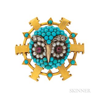Victorian Turquoise Owl Brooch