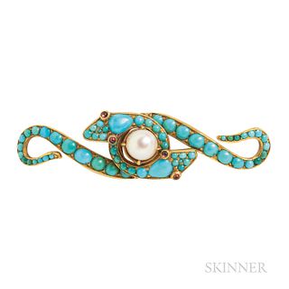 Victorian Gold and Turquoise Snake Brooch