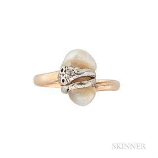 Antique 14kt Gold and Pearl Snake Ring