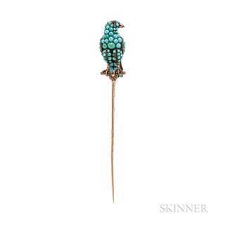 Victorian Pave-set Turquoise Falcon Stick Pin