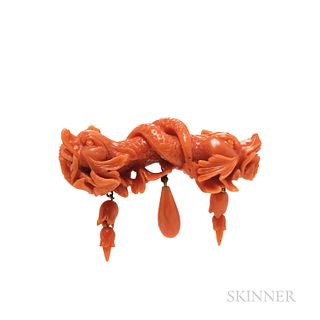 Antique Coral Dolphin Brooch