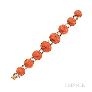 14kt Gold and Coral Cameo Bracelet