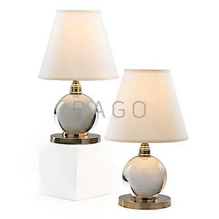JACQUES ADNET; BACCARAT Pair of ball lamps