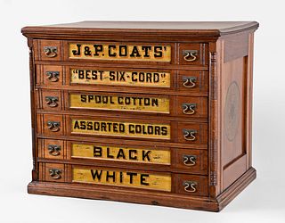 J. & P. Coats Six Drawer Walnut Spool Cabinet