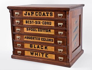 J. & P. Coats Six Drawer Walnut Spool Cabinet