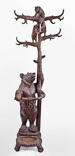 A good Black Forest carved linden hall tree with bears