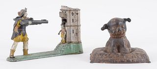 A late 19th / early 20th century William Tell mechanical bank and Fido still bank