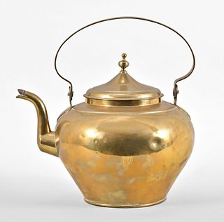 A 19th century European brass kettle with dated handle