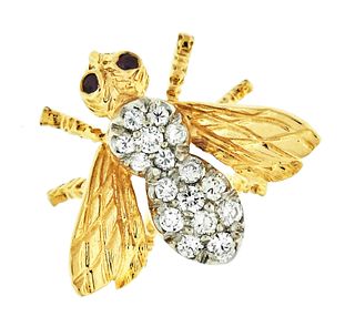 A good Herbert Rosenthal 18 karat gold diamond and ruby set bee form pin