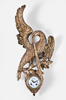 French, Samuel Marti, carved eagle figural wall clock