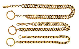 Lot of three 14 karat gold watch chains